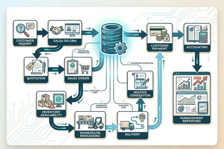 Diagram alur order to cash dalam sistem bisnis terintegrasi